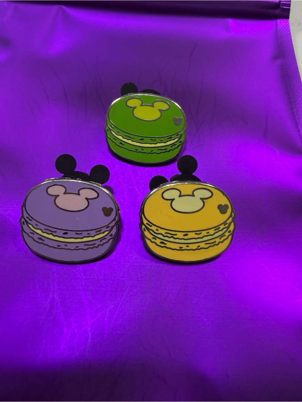 Disney Mickey Macaron Enamel Pin Trio - Purple, Yellow, Green